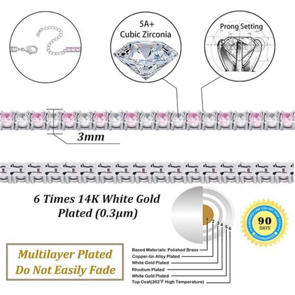 Tennis Ankle Bracelet Gold Anklet Adjustable with Extension 14K Gold Plated - Picture 2 of 7